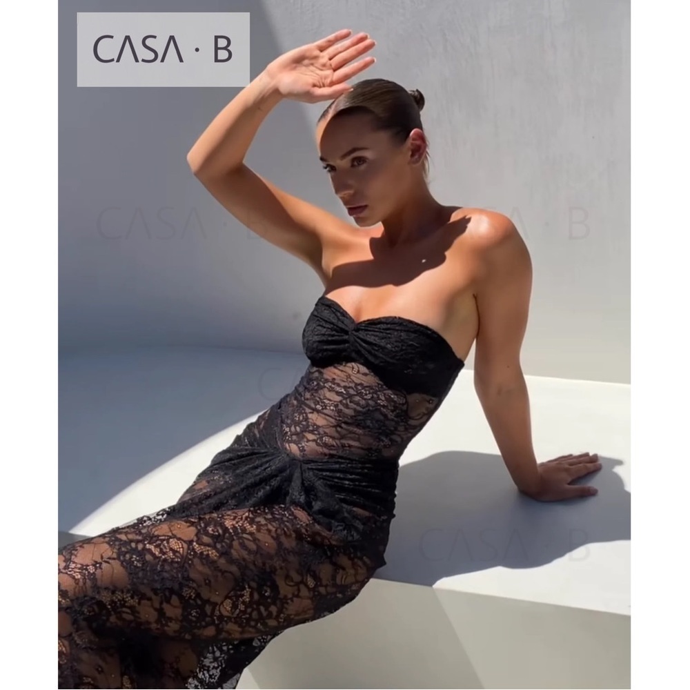 NEW to CASA B💫 Theresa Twist-Front Strapless See Through Dress in Black Lace